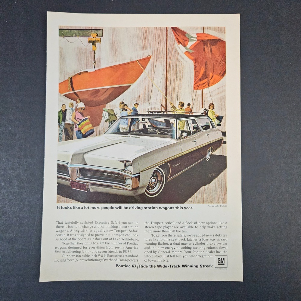 1967 Pontiac Wide-Track Executive‎ Safari Station Wagon Vintage Print Ad GM